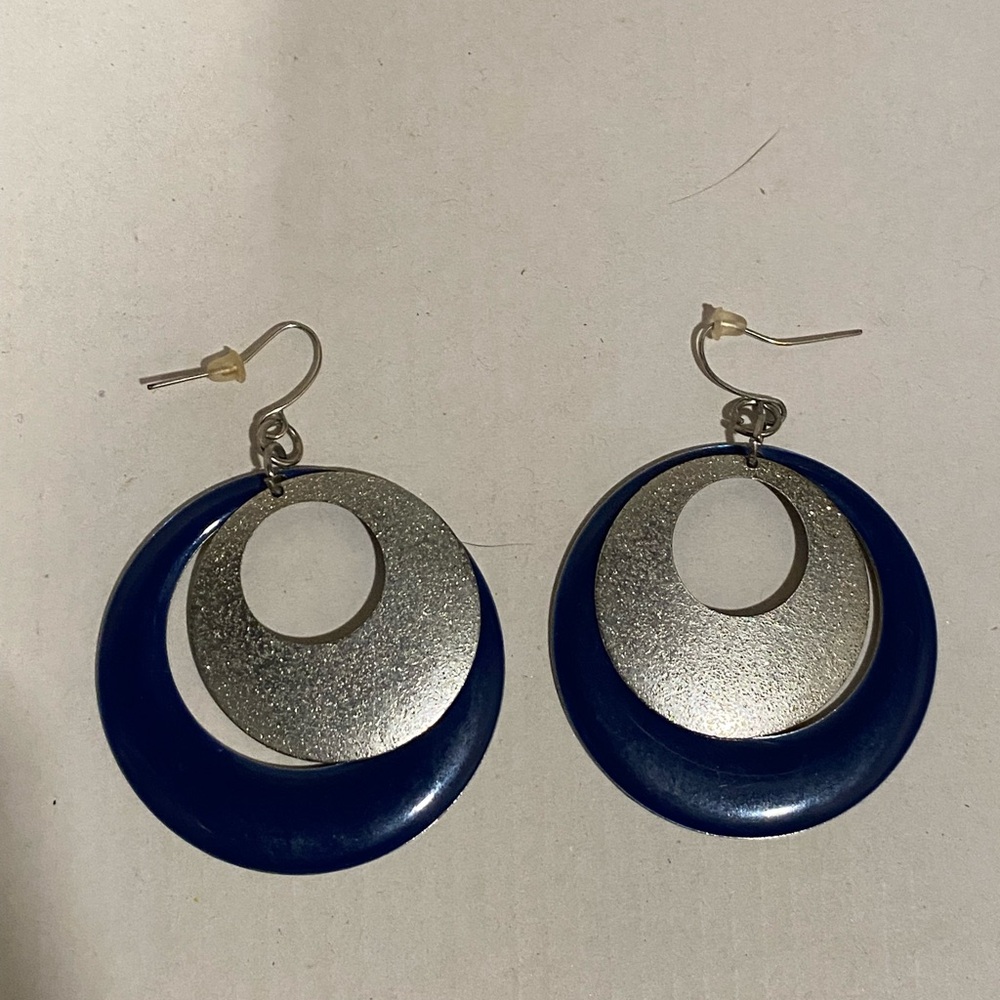 Silver and Blue Hoop Earrings